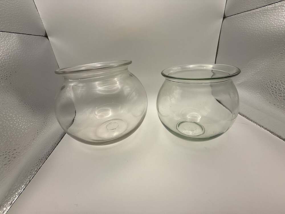 Set of 2 Small Clear Glass Bubble Bowls with Rolled Rims